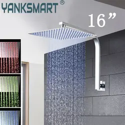 YANKSMART набор для душа 3 цвета светодио дный LED Luxury Квадратный Дождь 16 "душевая головка настенный душевой набор дождевой душевой набор