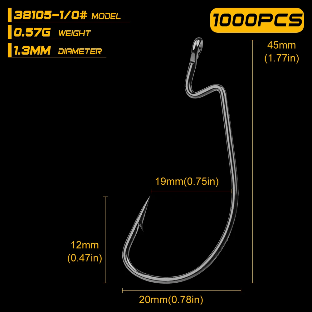 1000 шт. рыболовный крючок 1/0#-5/0#38105 крючок черный цвет джиг Большой Крючок