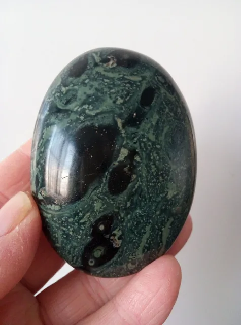 Best Offers 2.92" GREEN KAMBABA JASPER STROMATOLITE FOSSIL Crystal Polished Palm Stone 167.8g