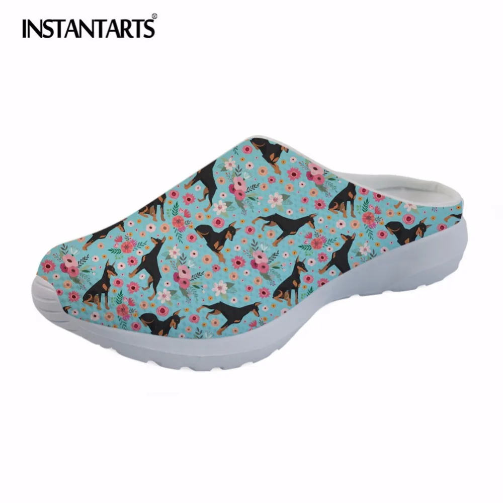 

INSTANTARTS 2018 Women Summer Beach Sandals Cute Doberman Dog Flower Pattern Female Air Mesh Sandales Home Outside Slippers Lady