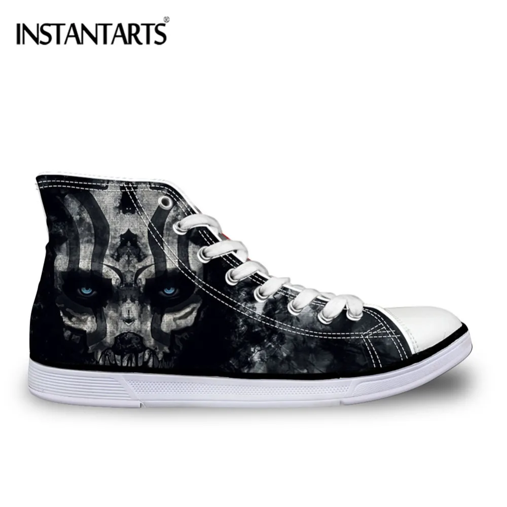 

INSTANTARTS 3D Punk Style Skull Print Vulcanize Women Shoes Lace Up Ladies Canvas Flats shoes Female High Top Casual Shoes Woman