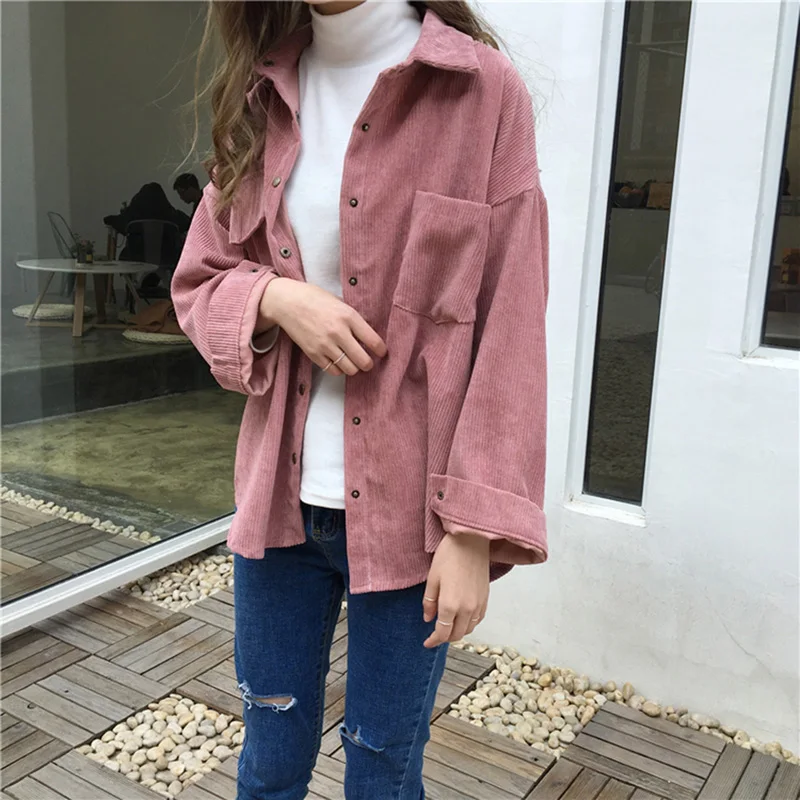New Vintage Long Sleeve Shirts Spring and autumn Women Solid Batwing Sleeve Blouse Warm Corduroy blouses Women Tops