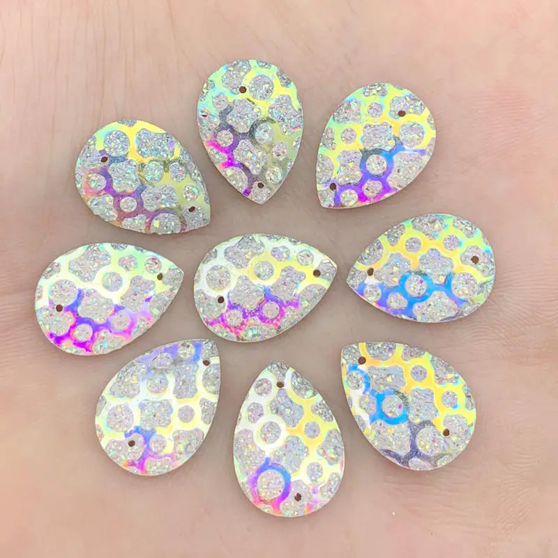 

200pcs Water drop Resin Gems Stone For Bead Work Flat Back Tigrina Sew On Rhinestones With 2 Holes 13*18mm -A530*5