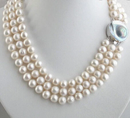 

Hot sale Free Shipping>>>>>Genuine! 10mm 3row round freshwater pearls necklace