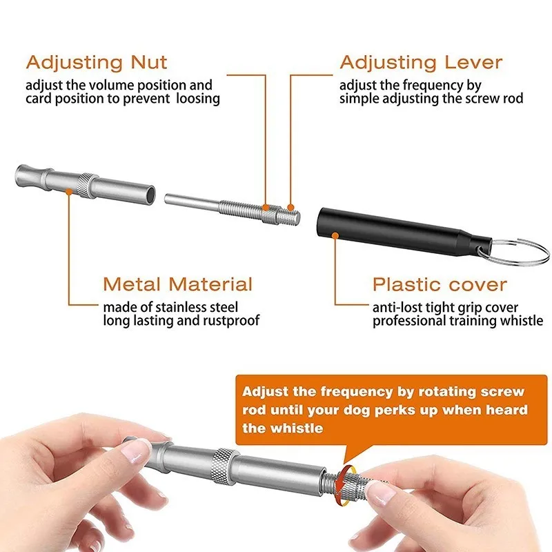 Dog whistle Benepaw Stainless Steel Ultrasonic Dog Whistle Quality Anti Barking Device Repeller Dog Training Adjustable Pitch Lanyard Strap