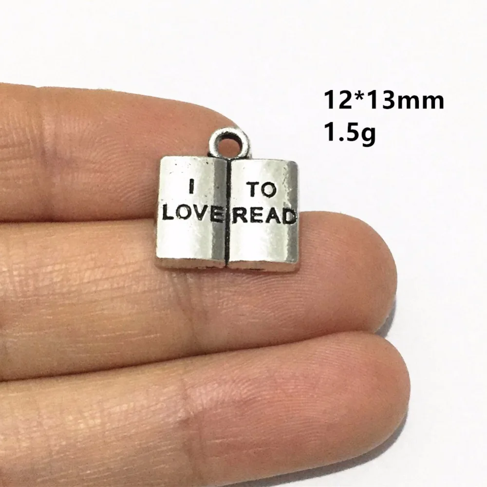 

BULK 30 Zinc Alloy I Love To Read Book Charms Antique Silver Pendant for School Beach DIY Jewelry 12*13mm 1.5g