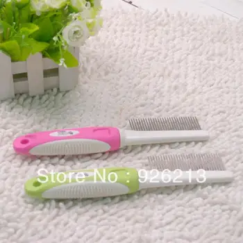 

Free shipping Kudi pet stainless steel simple pet comb dog grooming comb green/pink color