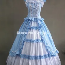 Подгонянное светло-голубое хлопковое викторианская готика платье бальное Пенни дредный театр стимпанк Одежда