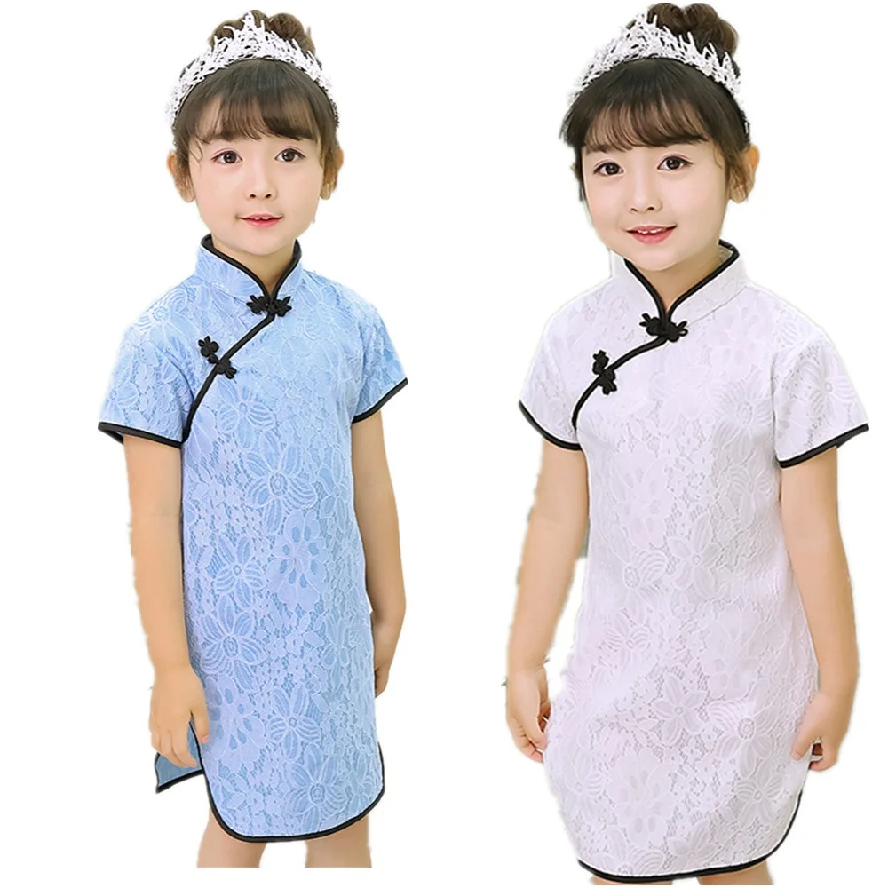

Baby Girl Slim Dress Fashion Children Clothes Lace Girl's Wedding Dress Hollow Qipao One-Piece Dress Cheongsam Costume Blouse