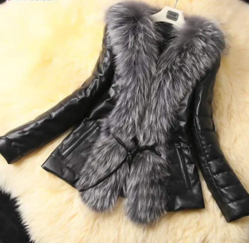 

m-4xl Autumn and winter imitation fox fur coat female short section long-sleeved PU imitation fur artificial fur thick warm coat