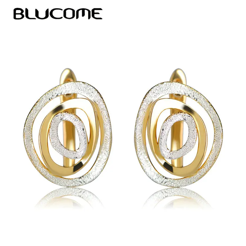 

Blucome 2018 Fashion OL Style Stud Earrings Copper Gold Color D Shape Hooks Round Circles Small Earrings For Office Women Lady