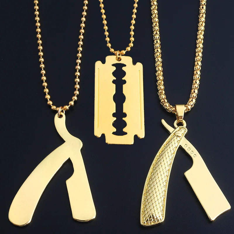 M2 Новый Модные украшения золотой бритвы ножницы, расческа Цепочки и ожерелья подвеска длинная цепь хип-хоп Для Мужчин's Цепочки и ожерелья