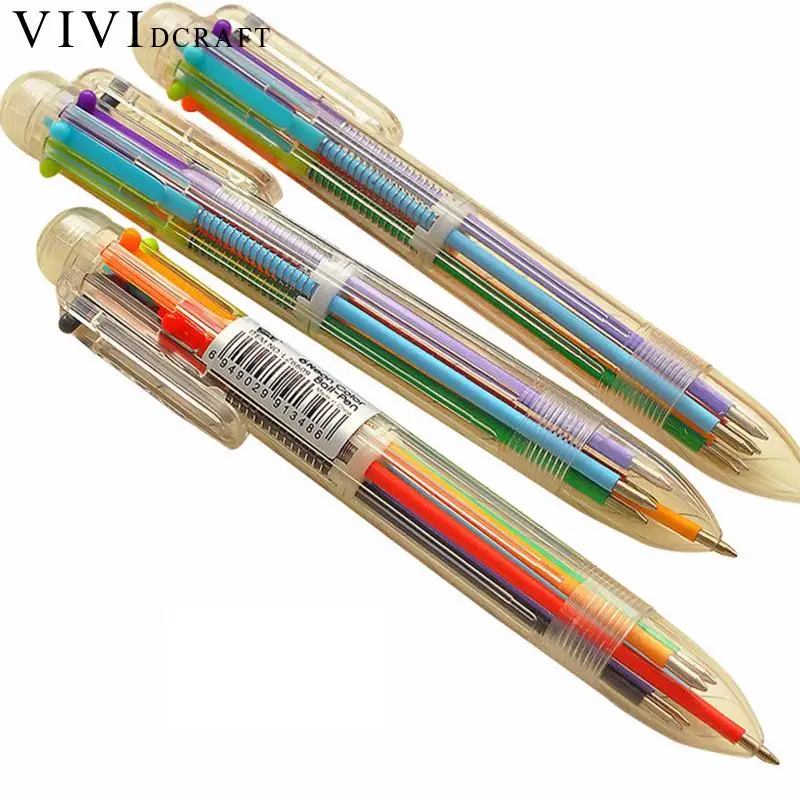 

4pcs/lot 6 Color In 1 Ballpoint Pen Neon Colors Writing Marker Pens Stationery Office Accessories School Supplies