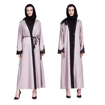 

Casual Muslim Beading Abaya Long Robes Ramadan Middle East Islamic Clothing Lace Cardigan Embroidery Maxi Dress Tunic Kimono