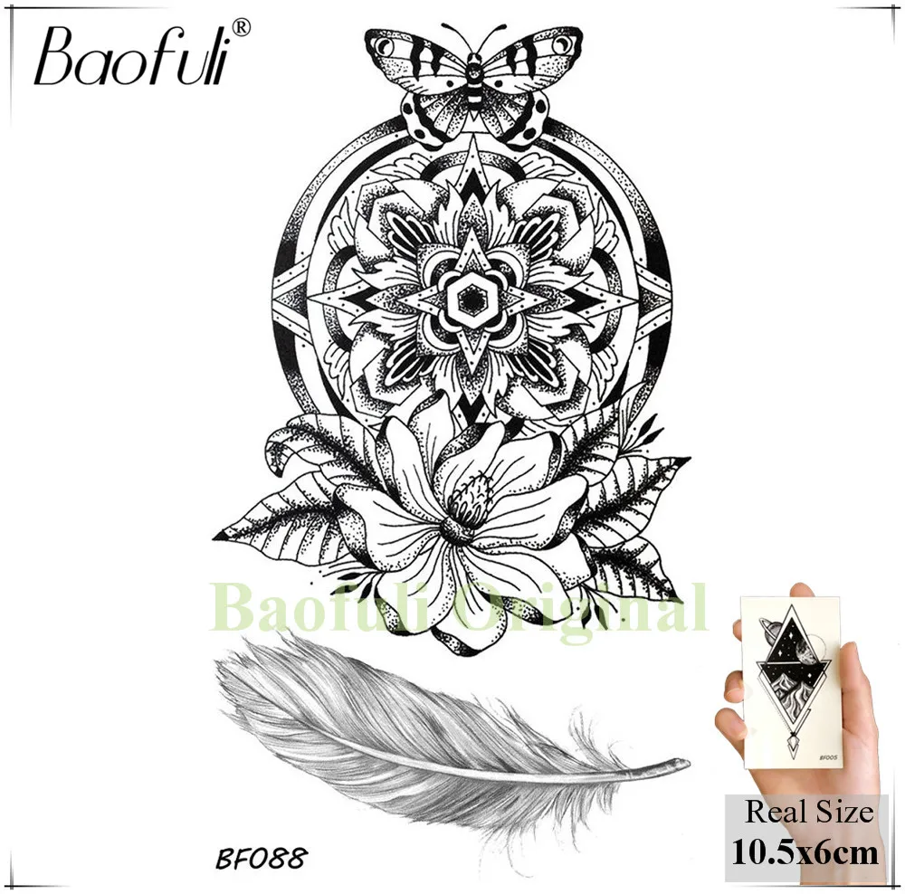 Реалистичная индийская черная хна Baofuli сова Временные татуировки наклейка