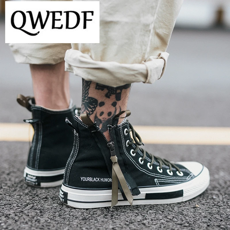 QWEDF Новый 2019 Сезон весна-осень Модные высокие кроссовки Мужская парусиновая