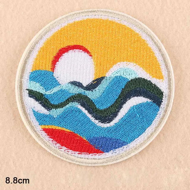Full Embroidery Sunrise Sunset in Sea Outdoor Iron On Embroidered ...
