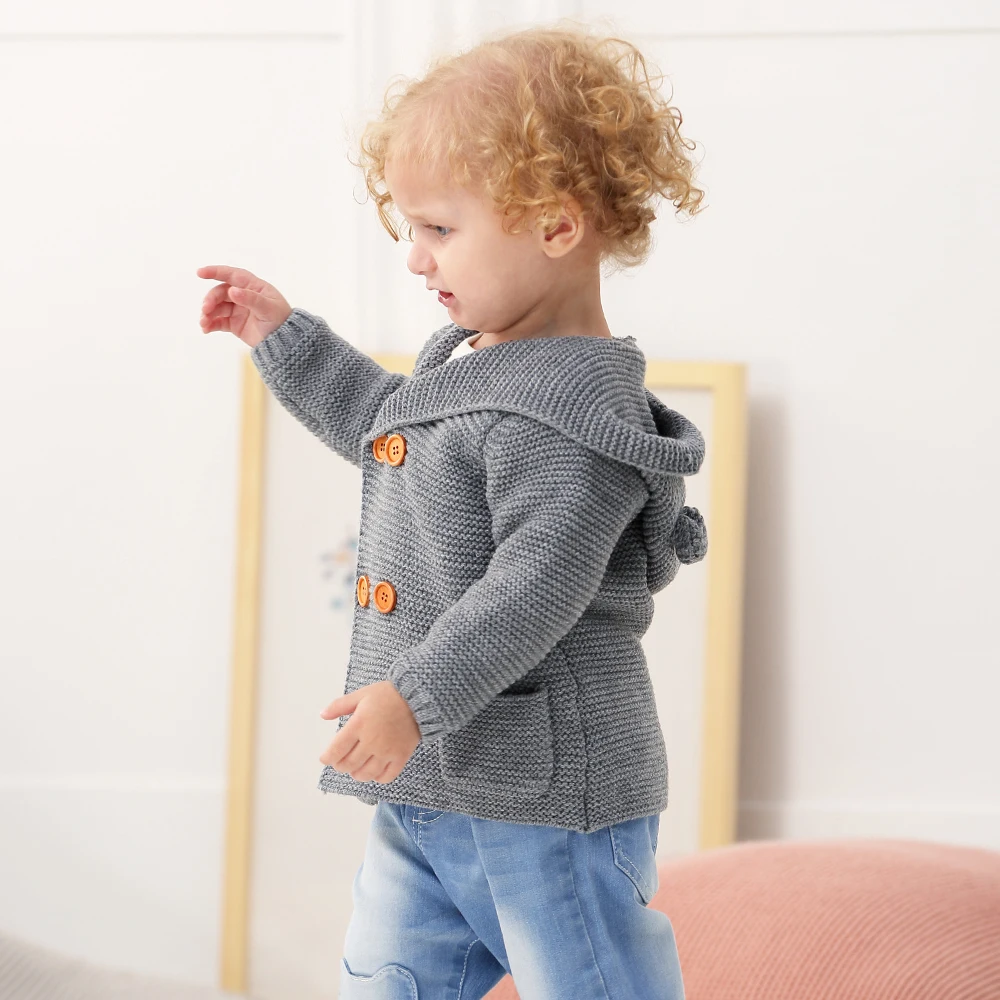 Winter Sweaters For Baby Girls Cardigans Autumn Hooded Newborn Boys Knitted Jackets Cartoon Bear Children's Long Sleeve Clothing