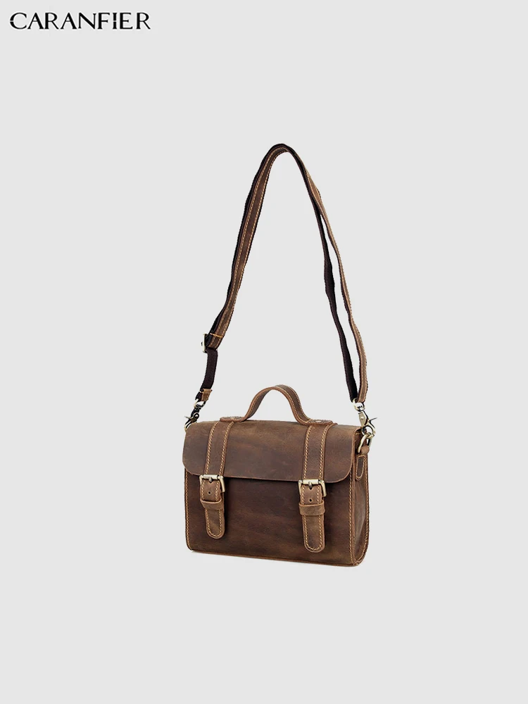 CARANFIER إمرأة حقائب مجنون الحصان جلود الأبقار الأصلية حقائب كتف متنقلة خمر عالية الجودة Crossbody أكياس