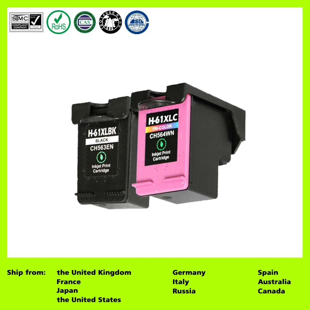 Compatible for 61XL CH563WN CH564WN (2 Pack Black Tri color) Ink Cartridge for HP Deskjet 1000