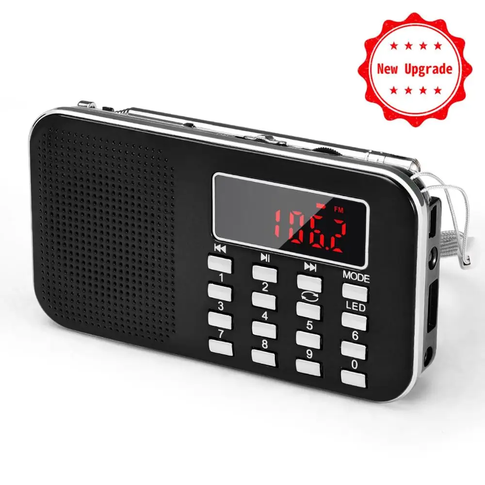 PRUNUS L-218 мини fm-радио приемник AM/fm/SD карты MP3 play спикер USB/AUX портативный аварийный радиоприемник со светодиодным светильник/антенной - Цвет: Black