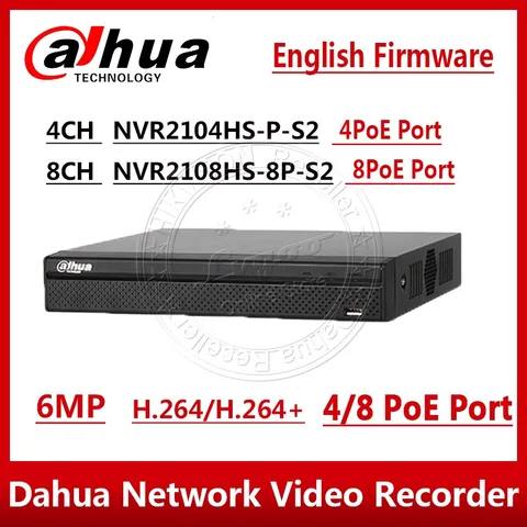 Gravador de Vídeo em Rede com Logotipo Dahua Original Nvr Nvr2104hs-p-s2 Nvr2108hs-8p-s2 Compacto 1u 4poe 8poe Lite 4ch 8ch Poe