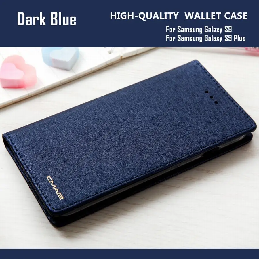 Шелковый кожаный кошелек, чехол, покрытие для samsung Galaxy S9 S9 Plus флип-чехол для телефона роскошные кожаные Coque для samsung Galaxy S 9 плюс - Цвет: Dark Blue