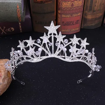 

FORSEVEN Silver Color Gold Color Flower Star Crown Tiara Noiva Headpiece Head Jewelry Diadem Wedding Hairpiece Hair Accessory JL