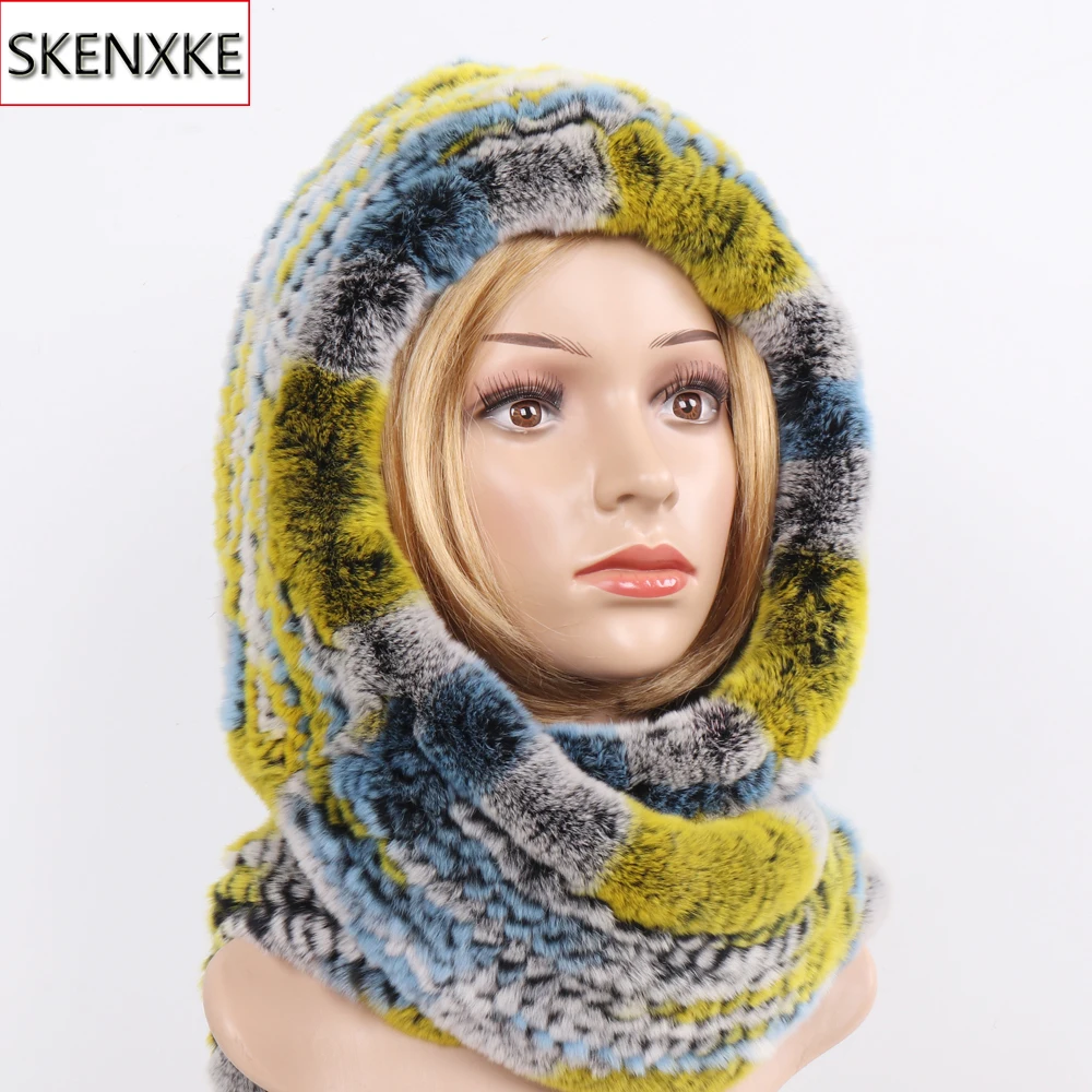 

2019 New Lady Rex Rabbit Fur Scarves Caps Women Winter Warm Real Rex Rabbit Fur Hooded Scarf Long Soft 100% Natural Fur Muffler