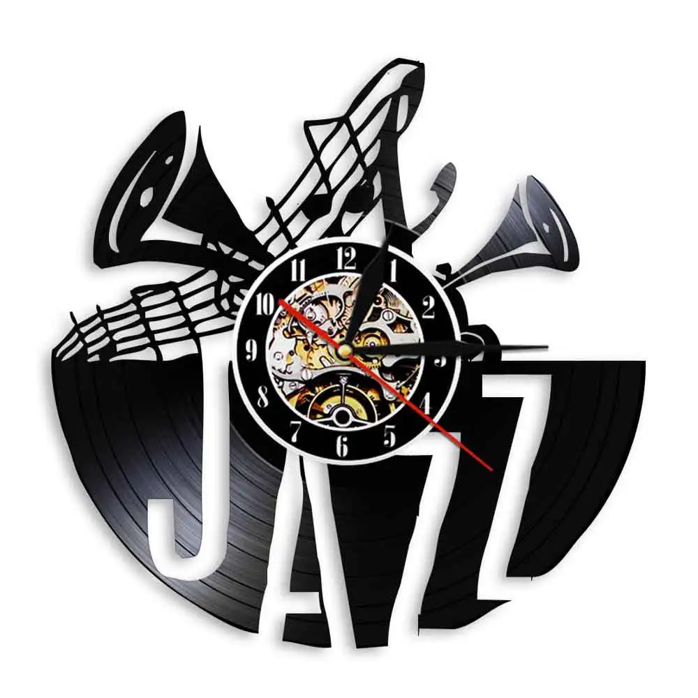 

JAZZ MUSIC Vintage Vinyl Wall Clock Decor Gift for Music Lover Musician Ornament Wall Watch Music Notes Laser Cut Handicraft Art