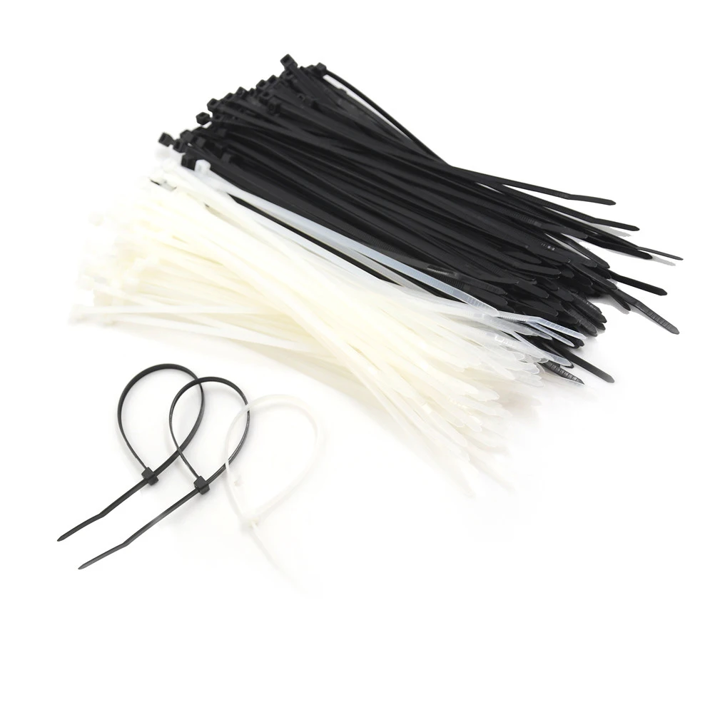 100 Pcs Black White Plastic Cable Zip Tie Fasten Wrap 4*200mm