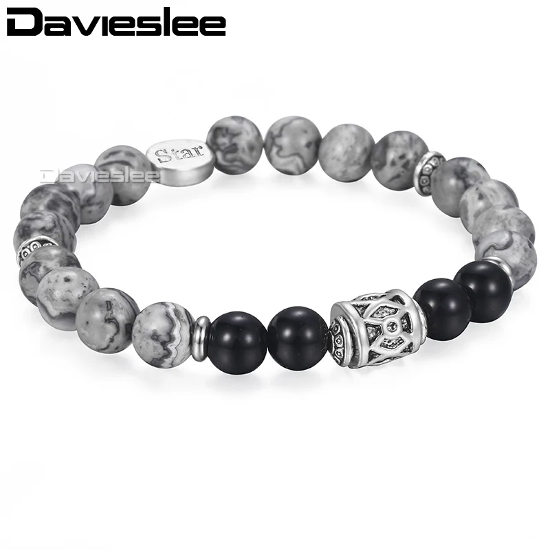 Davieslee черный браслет со стеклянными бусами для мужчин нержавеющая сталь Звезда Шарм браслет дропшиппинг мужской ювелирные подарки LDB34