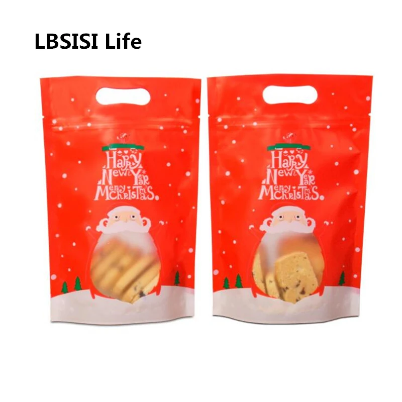 LBSISI Life 50Pcs Christmas Candy Zipper Lock Bags Stand Up Frosted