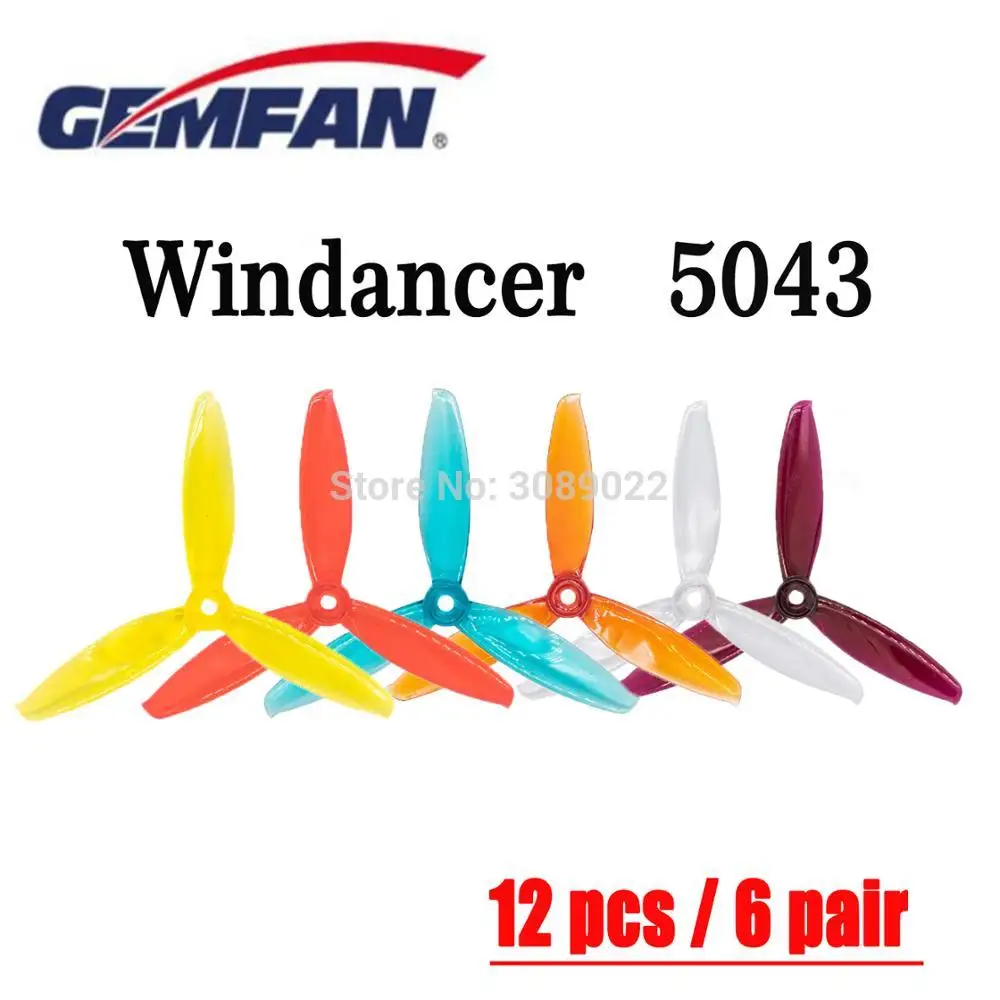 

12 pcs / 6 pair Gemfan Windancer 5043 Propeller T5043C 5x4.3 Inch PC 3-Blade CW CCW FPV Propeller For FPV Racing Drone Freestyle