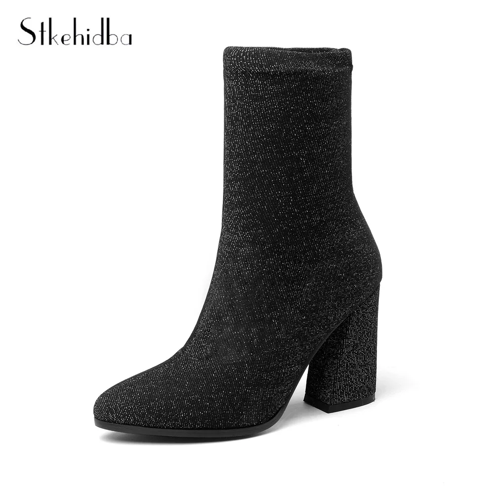 Tacones Punta Moda Dedo purple Tobillo Botas Calcetín Del Mujeres Las Pie Otoño Chunky Estiramiento De Botines Altos 43 34 blue Black Elástico Sexy Stkehidba En YTS6xwT