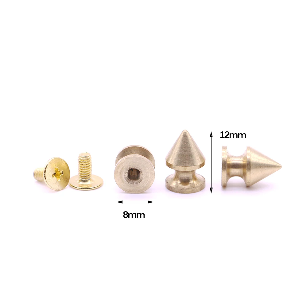 New 10sets/pack 8mm (Diameter), 12mm (Height)  solid brass rivets Cone rivet gold Colors gold studs for clothing B-24