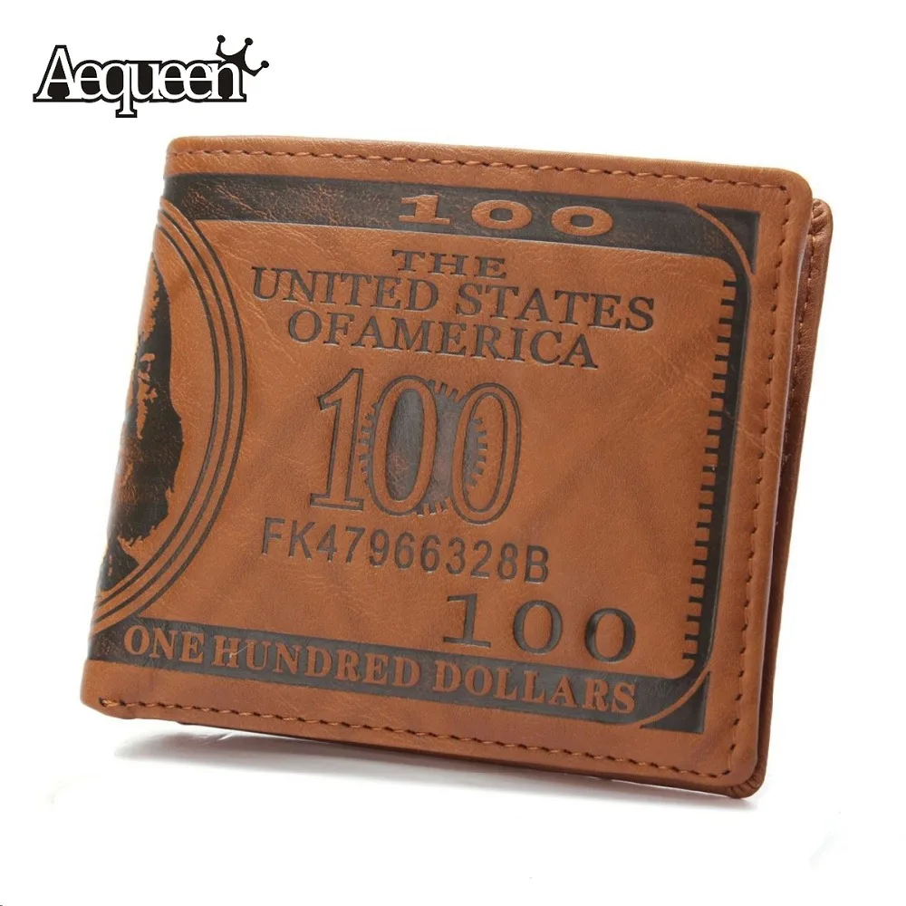 New Designer Men Wallet 100 Dollar Bill Design Short Purses Leather Male Pouch Notecase Retro Vintage Style Credit Card Holders
