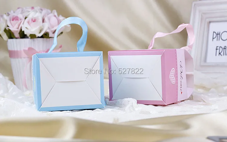 100 PCS 2 Colors Pink and Bule Baby Shower Candy Gift Box18