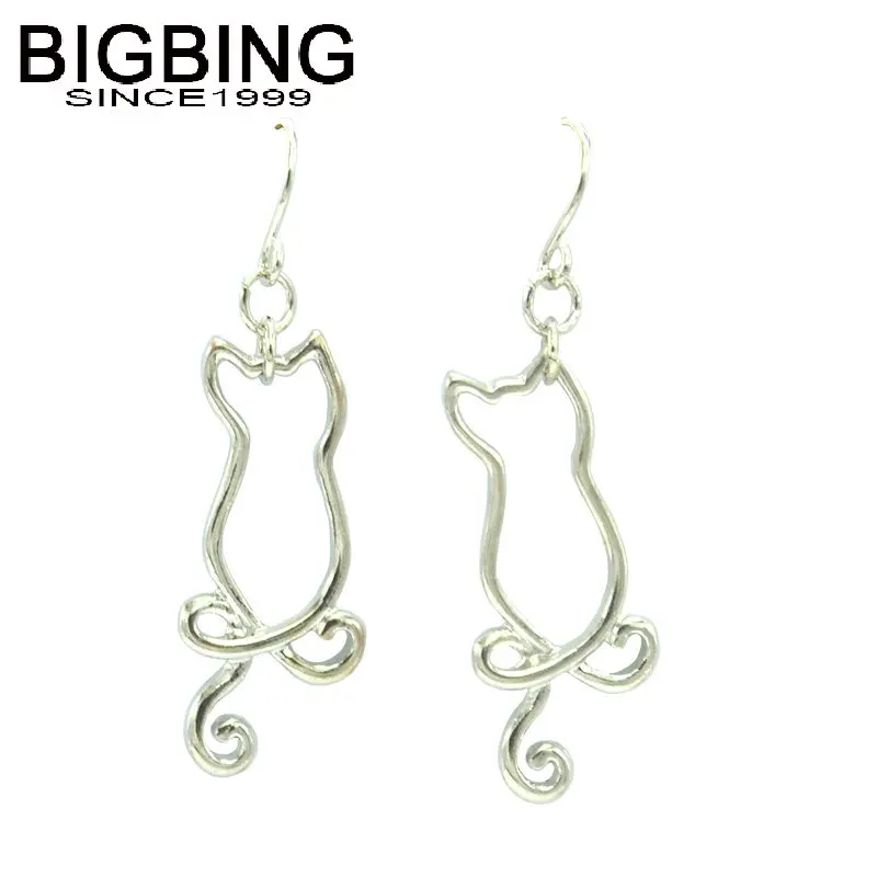 

R218 BIGBING jewelry latest design silver cat circle drop dangle earring Fashion jewelry good quality