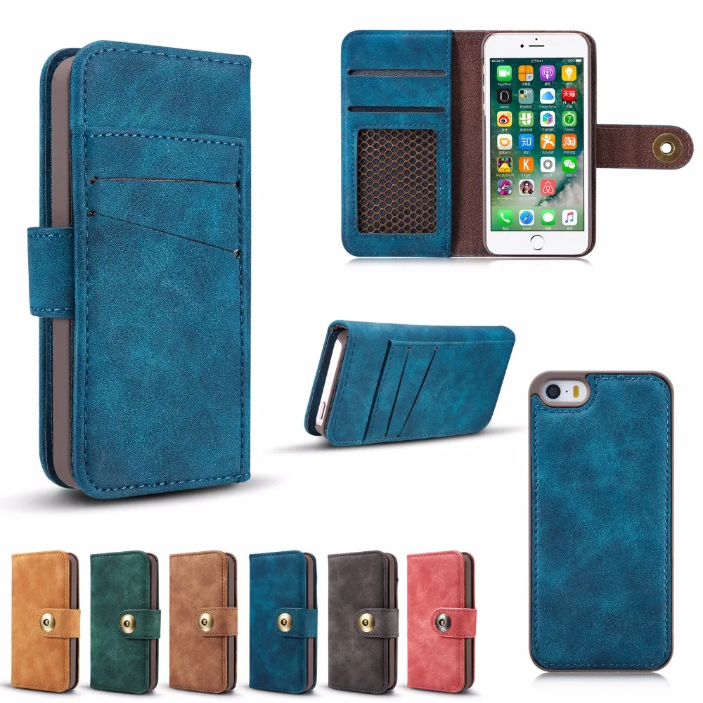 100PCS,Retro Detachable 2 in 1 PU Leather Wallet Case Flip Phone Cover Coque for iPhone