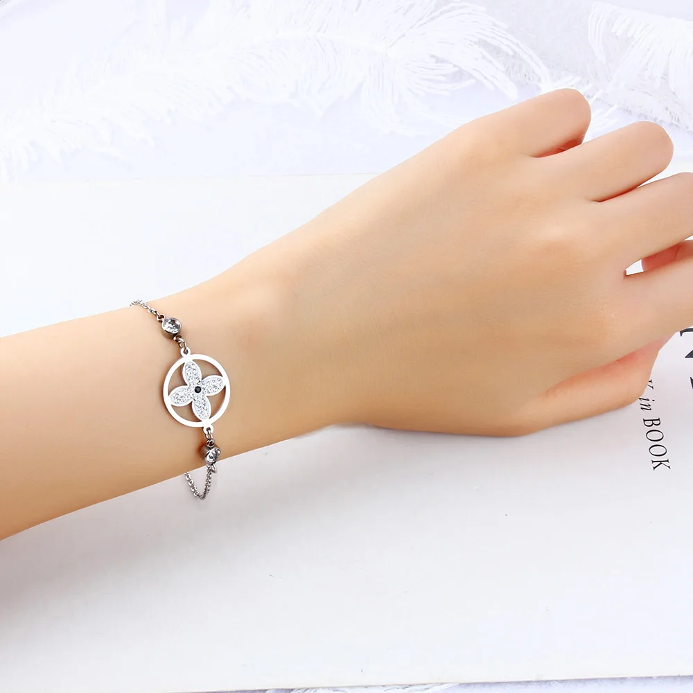 

stainless steel jewelry braclet friendship bracelets for women gold charm chain link bracelet charms female femme silver zircon