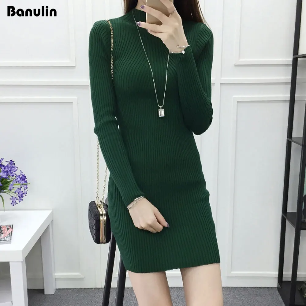 Banulin White Winter Women Warm Sweater Dresses Soft Long Sleeve Slim Bodycon Warm Casual Dress Sexy Mini Knitted Autumn Dress Sweaters