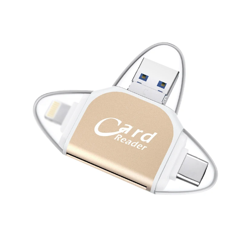 4In1 металла Тип C/Micro-USB/Usb Tf Sd Card Reader для Ipad для Iphone X 7 8 плюс 5 6 6 S, устройство чтения карт памяти для samsung S8 + S6