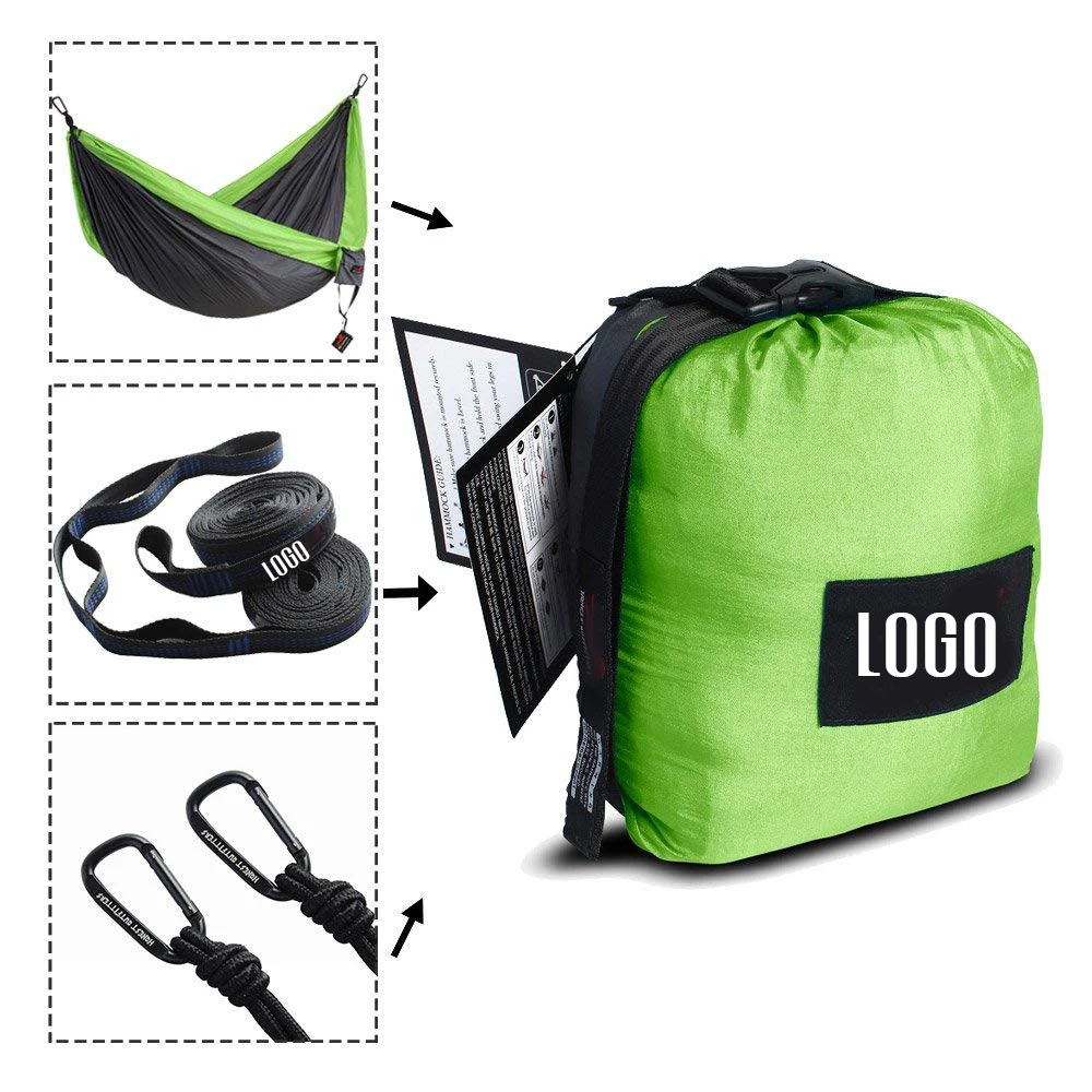 Double Camping Hammock with Hammock Tree Straps Portable Parachute Nylon Hammock for Backpacking Travel Double Camping Hammock with Hammock Tree Straps Portable Parachute Nylon Hammock for Backpacking Travel