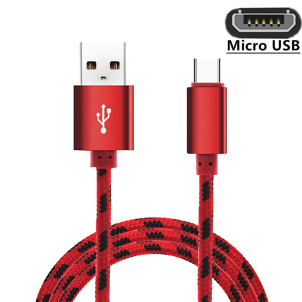 Кабель Micro-USB нейлоновый плетеный кабель для быстрой зарядки передачи и зарядное устройство провод для Samsung Galaxy s3 S7 край J3 J5 J7 A3 A5 A7 кабели для мобильных телефонов - Цвет: Красный