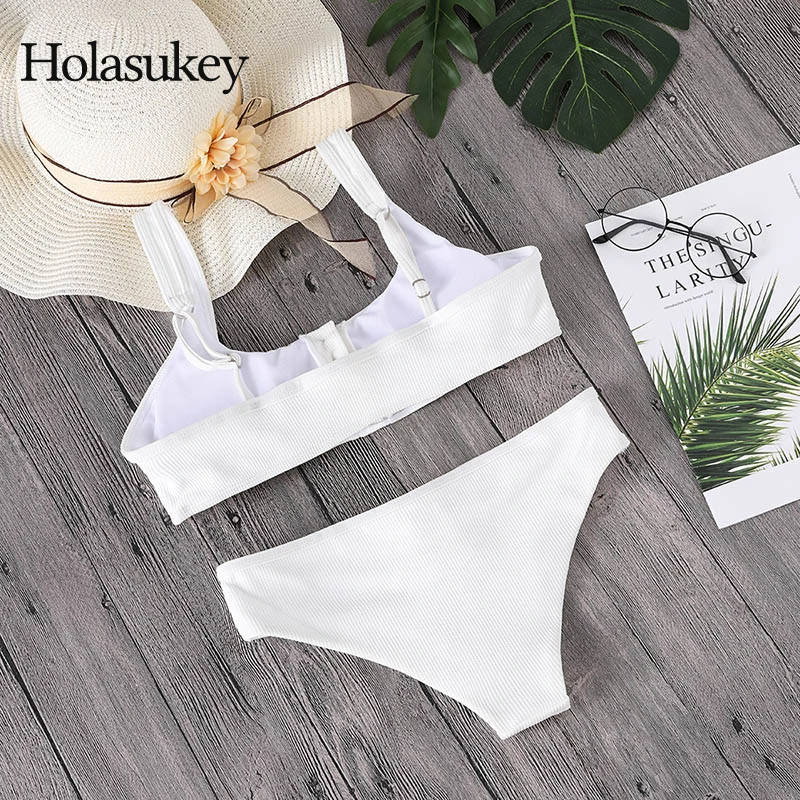 HolaSukey 2019 Новинка Бикини однотонный бандо комплект сексуальный полосатый