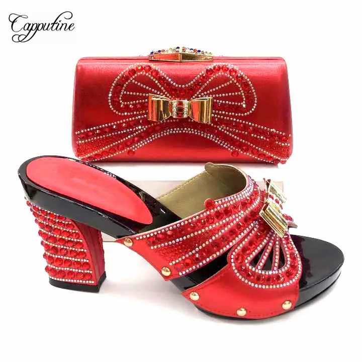 

Wonderful red pump shoes and handbag sets for wedding/party AS711,heel height 10cm
