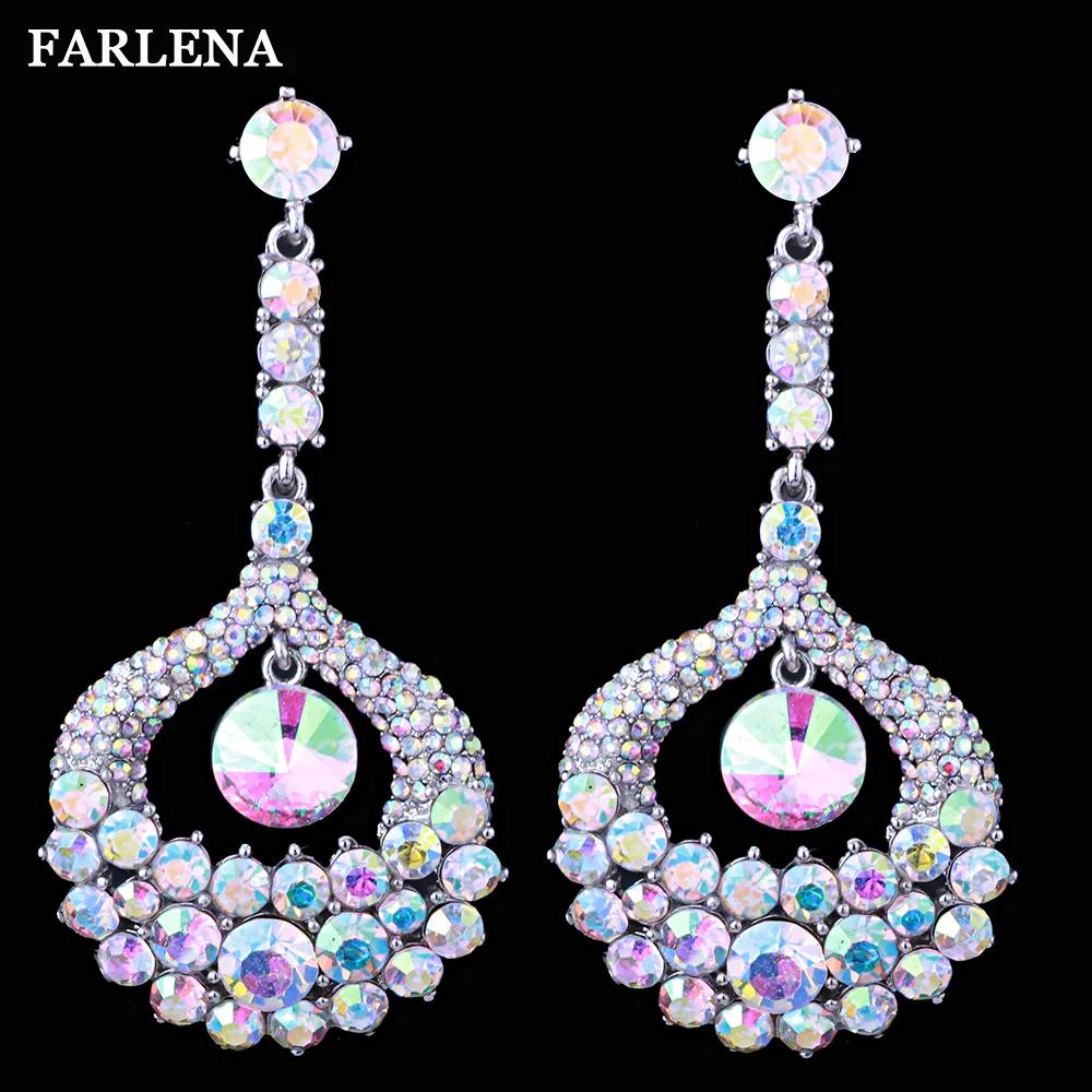 

FARLENA Jewelry Water Drop Earrings with Crystal Rhinestones Long Chandelier Earrings for Women Wedding Party Accessory