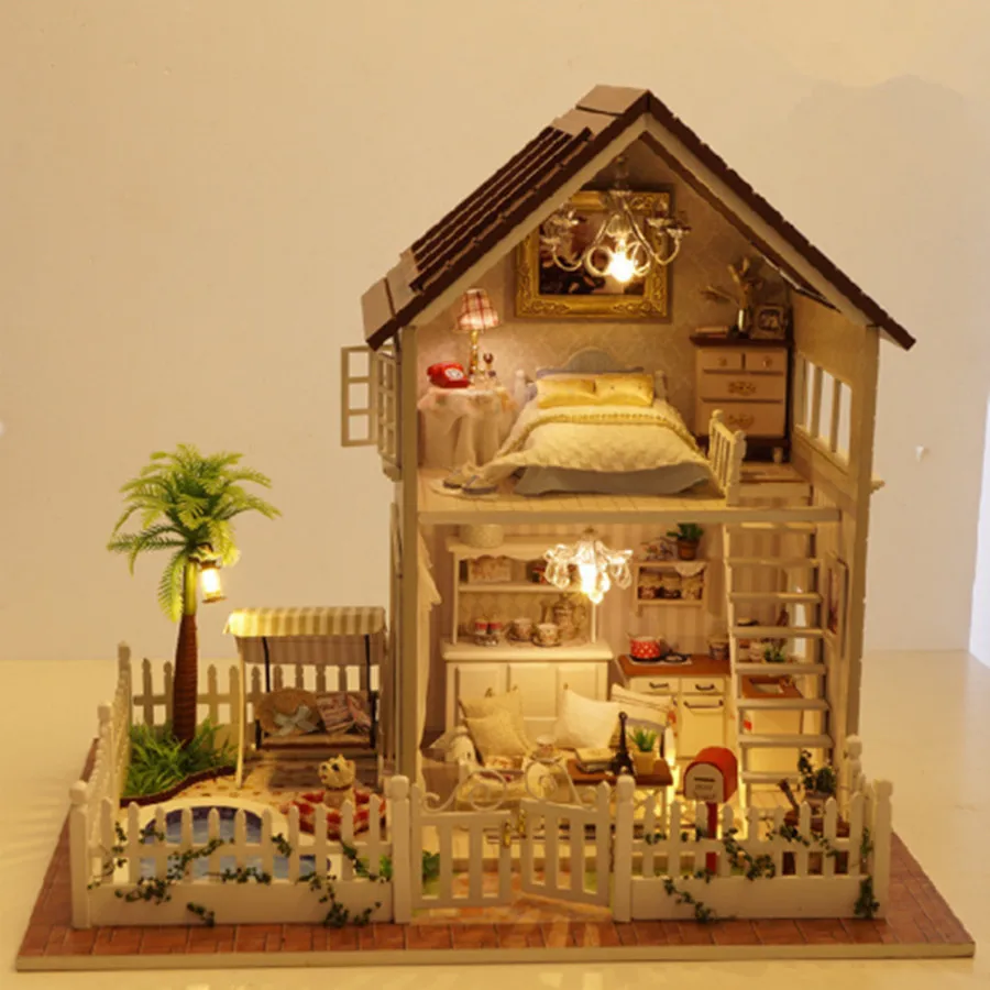 

Pastoral Families House Miniature DIY Dollhous Paris Apartment Assembled Toys for Kids Birthday Gifts Juguetes Brinquedos