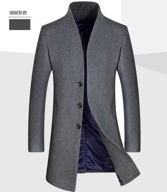 Горячая Весна мужской шерстяной ткани длинное пальто cultivate One's morality/M-XXXL - Цвет: Серый